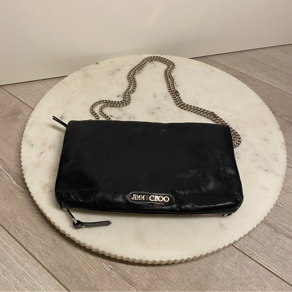 Jimmy Choo Black Leather Wristlet with Chain